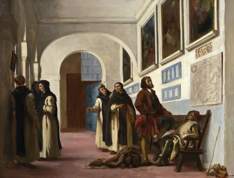 Christofer Columbus och hans son i La Rábida av Eugène Delacroix