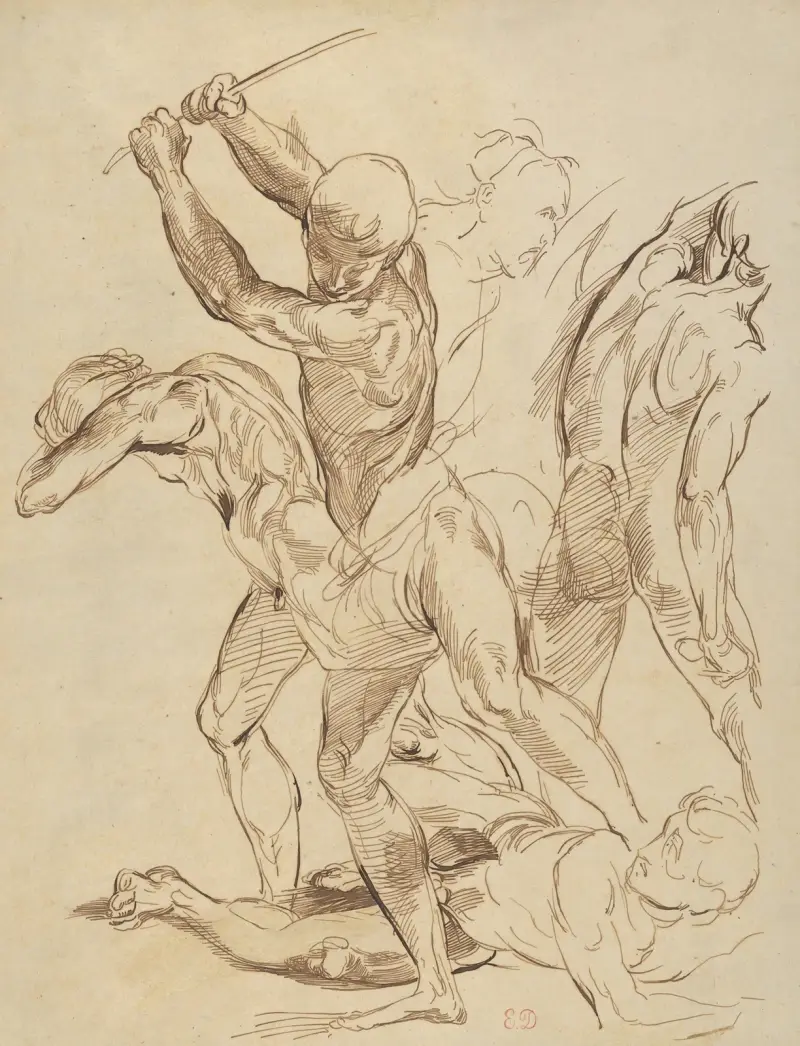 Kampf nackter Männer, nach Raffael von Eugène Delacroix