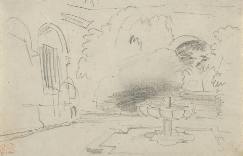Courtyard with a Fountain av Eugène Delacroix