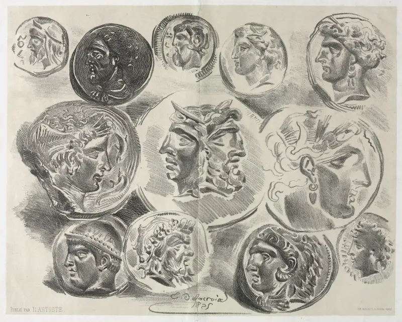 Arkusz z dwunastoma antycznymi medalami, Eugène Delacroix