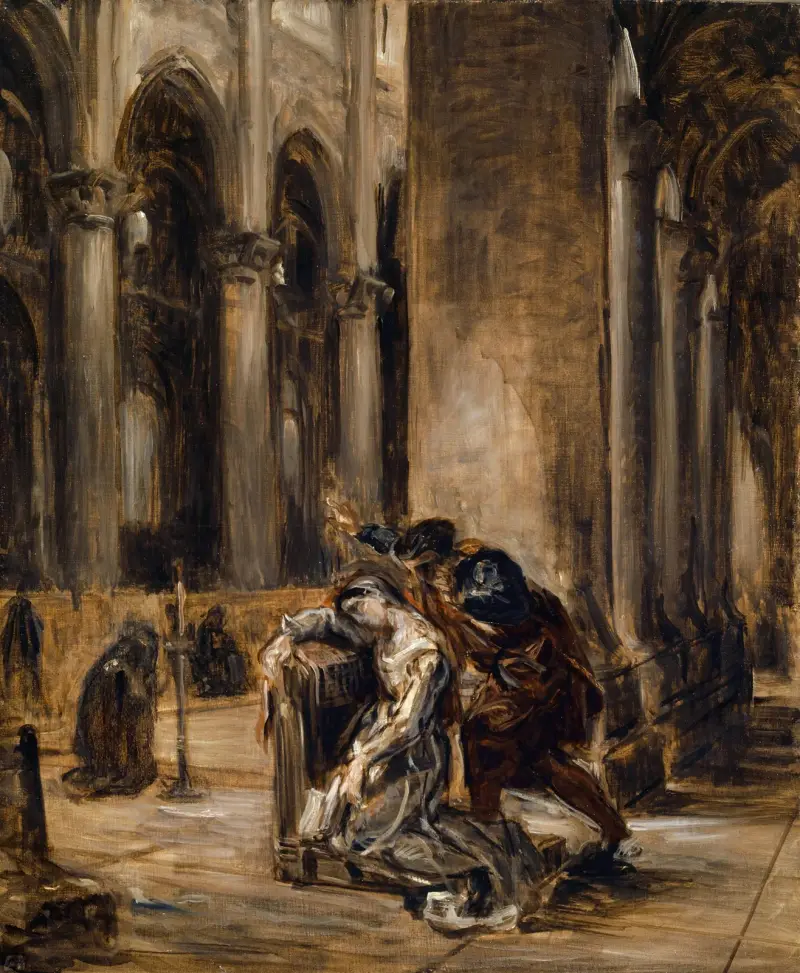 Gretchen in the Church (Goethe, Faust Part I, scene in the cathedral) av Eugène Delacroix