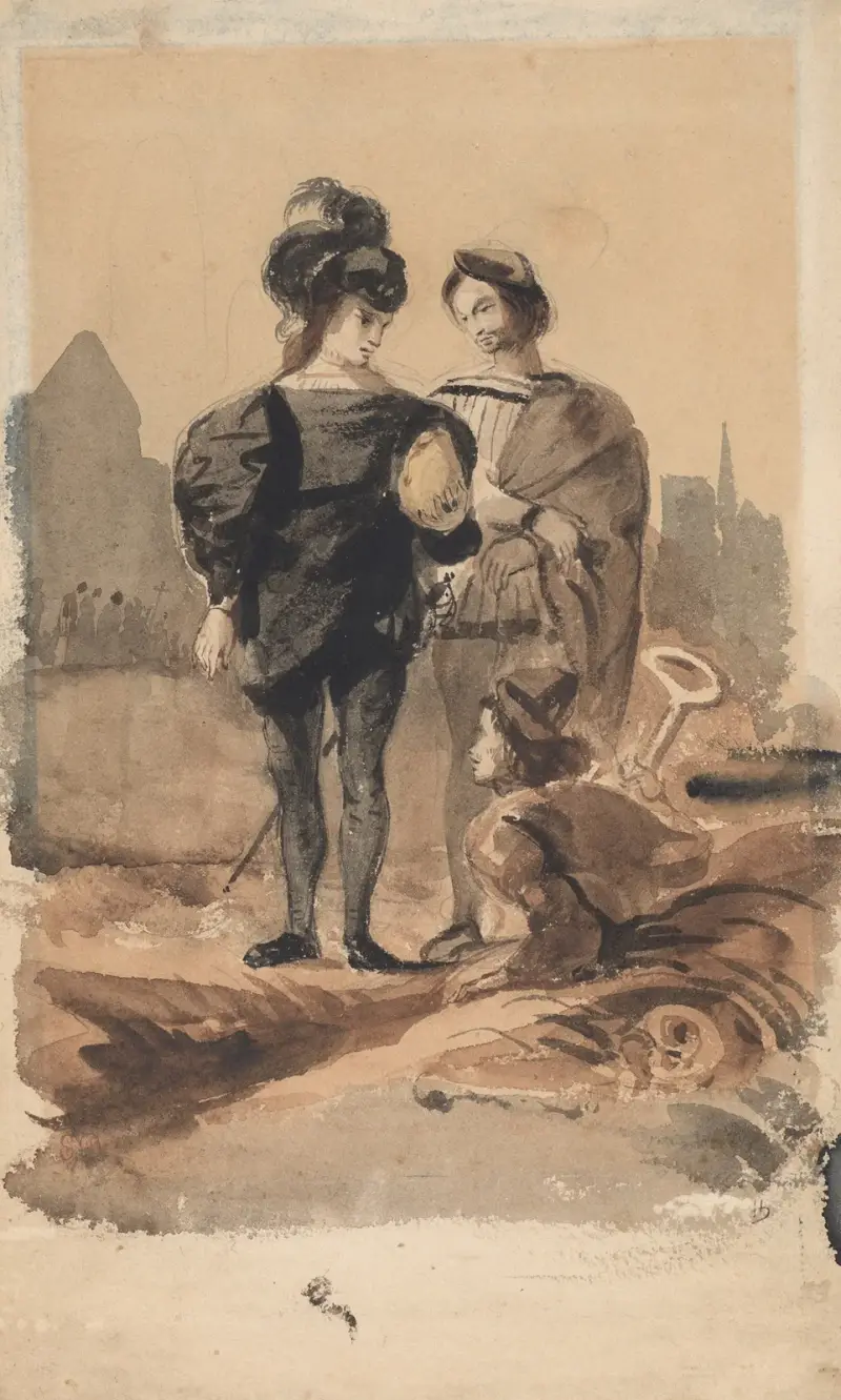 Hamlet och Horatio på kyrkogården av Eugène Delacroix