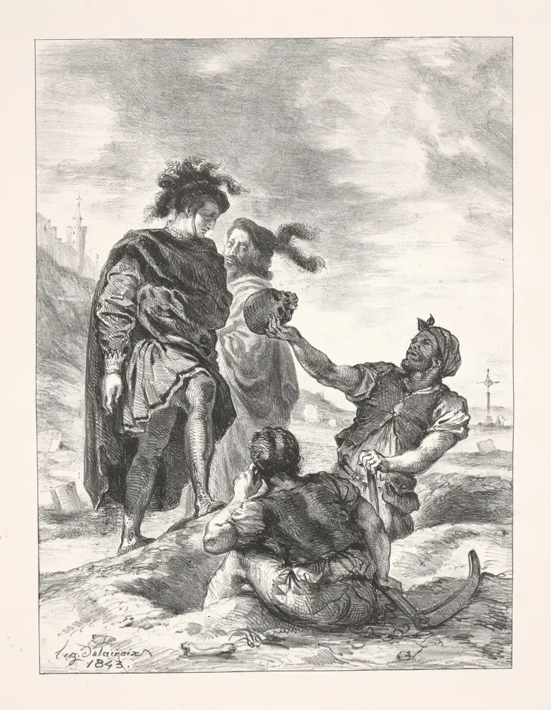 Hamlet och Horatio med dödgrävarna (akt V, scen I) av Eugène Delacroix