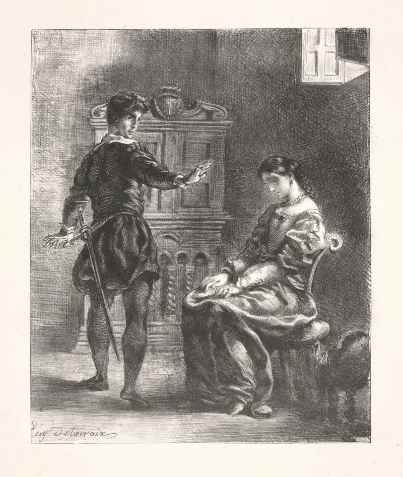Hamlet and Ophelia (Act III, scene i) av Eugène Delacroix