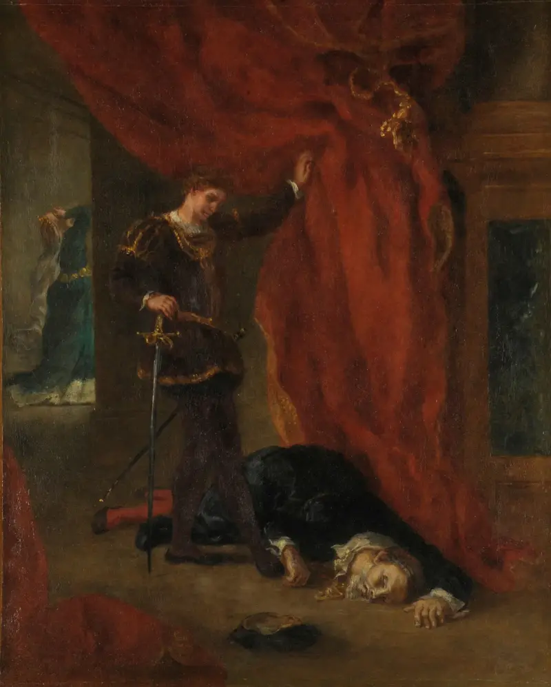 Hamlet devant le corps de Polonius av Eugène Delacroix