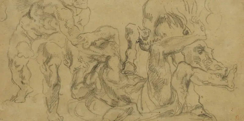 Herkules kastar Diomedes till sina ston av Eugène Delacroix