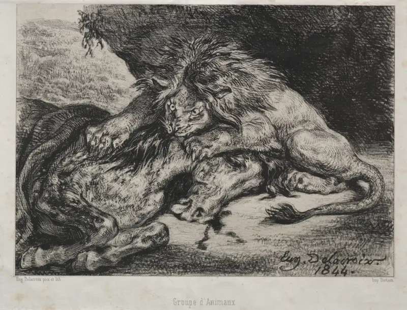 Löwe verschlingt ein Pferd, 1844 – Nr. 2 von Eugène Delacroix