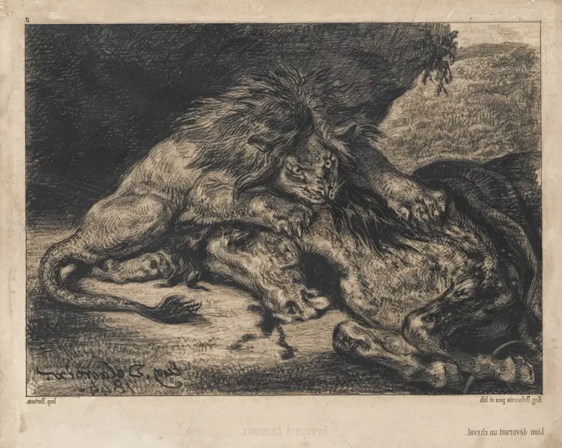 Lion Devouring a Horse, 1844 – nr 1 av Eugène Delacroix