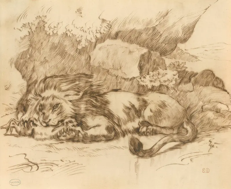 Lion Devouring a Rabbit av Eugène Delacroix