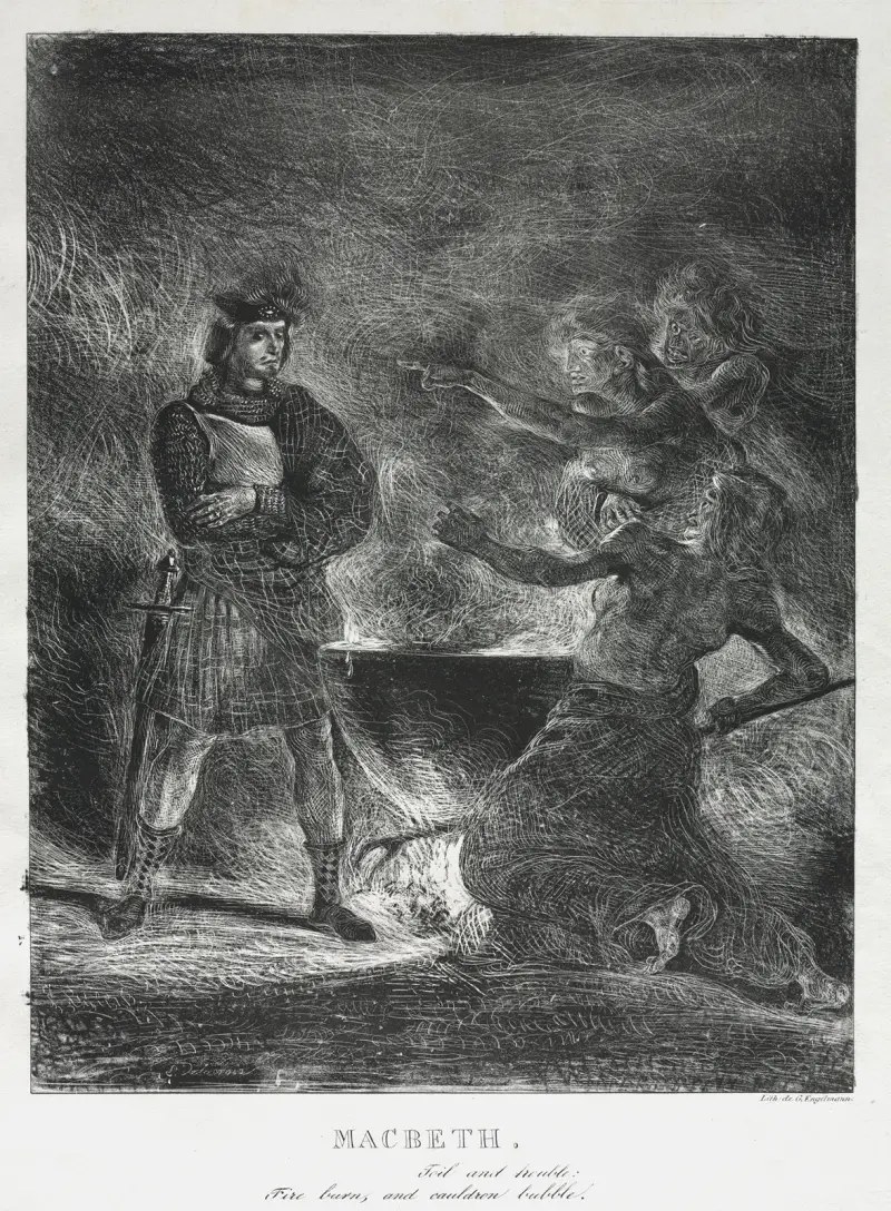 Macbeth Consulting the Witches av Eugène Delacroix