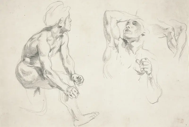 Männlicher Akt als Studie für die Figuren des 'Kriegsfrieses' von Eugène Delacroix