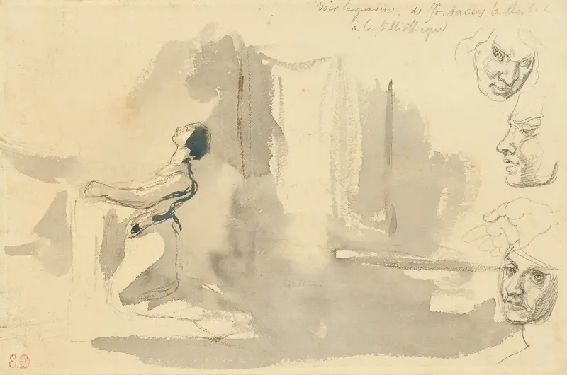 Margarete in der Kirche mit Studien von Mephistopheles' Kopf von Eugène Delacroix