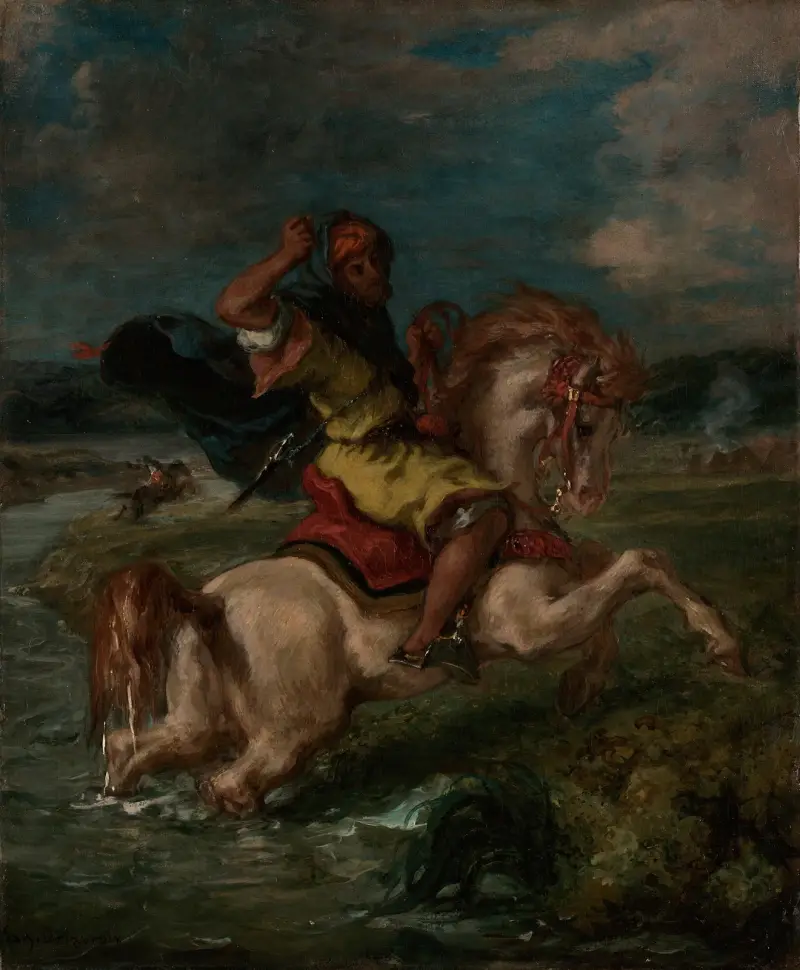 Marockansk ryttare som korsar ett vad av Eugène Delacroix