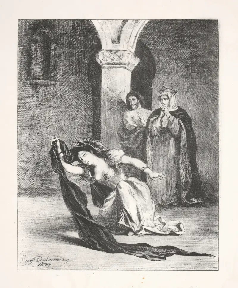 Ophelia’s madness (Act IV, scene v) av Eugène Delacroix