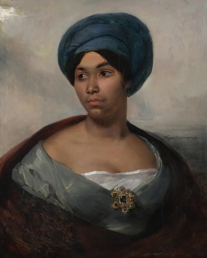 Porträtt av en kvinna i blå turban av Eugène Delacroix