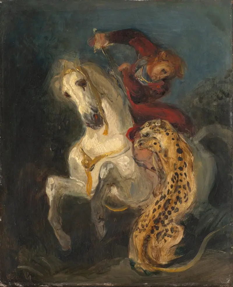 Ryttare anfallen av en jaguar av Eugène Delacroix