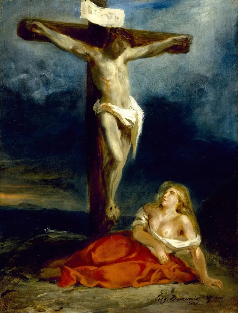 Maria Magdalena vid korsets fot av Eugène Delacroix