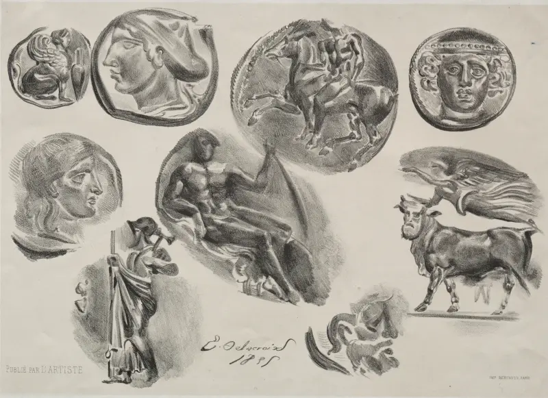 Sheet with Nine Antique Medals av Eugène Delacroix