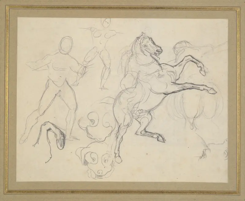 Studien von Figuren, Pferden und Hunden von Eugène Delacroix