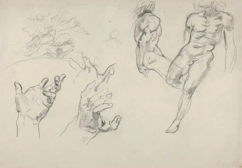 Studier av händer och figurer för Salon du Roi, Palais Bourbon av Eugène Delacroix