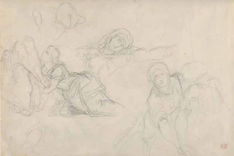 Studier av Jungfrun och de heliga kvinnorna för 'Klagan' av Eugène Delacroix