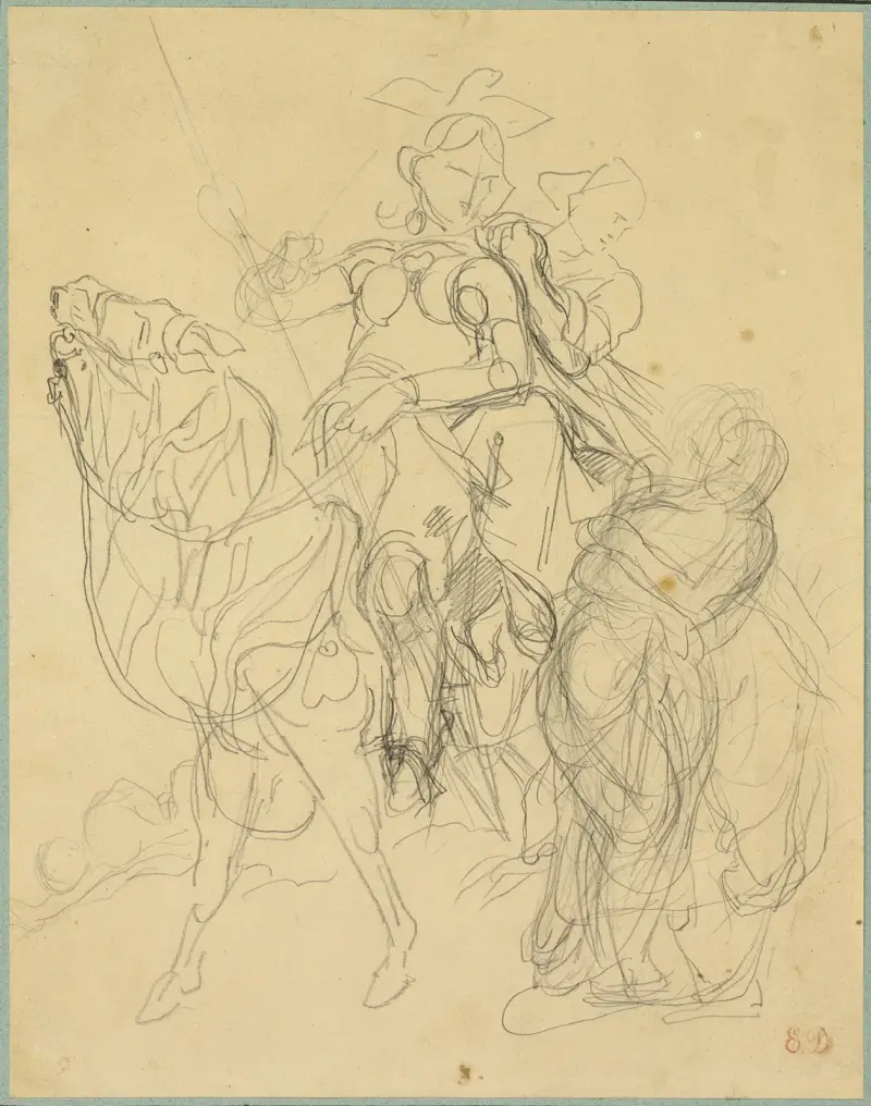 Studie till Marphise och Pinabels älskarinna av Eugène Delacroix