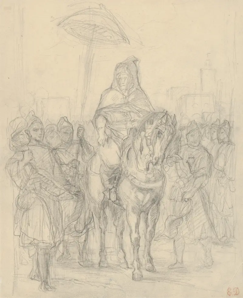 Studie till Sultanen av Marocko och hans följe, 1855 av Eugène Delacroix
