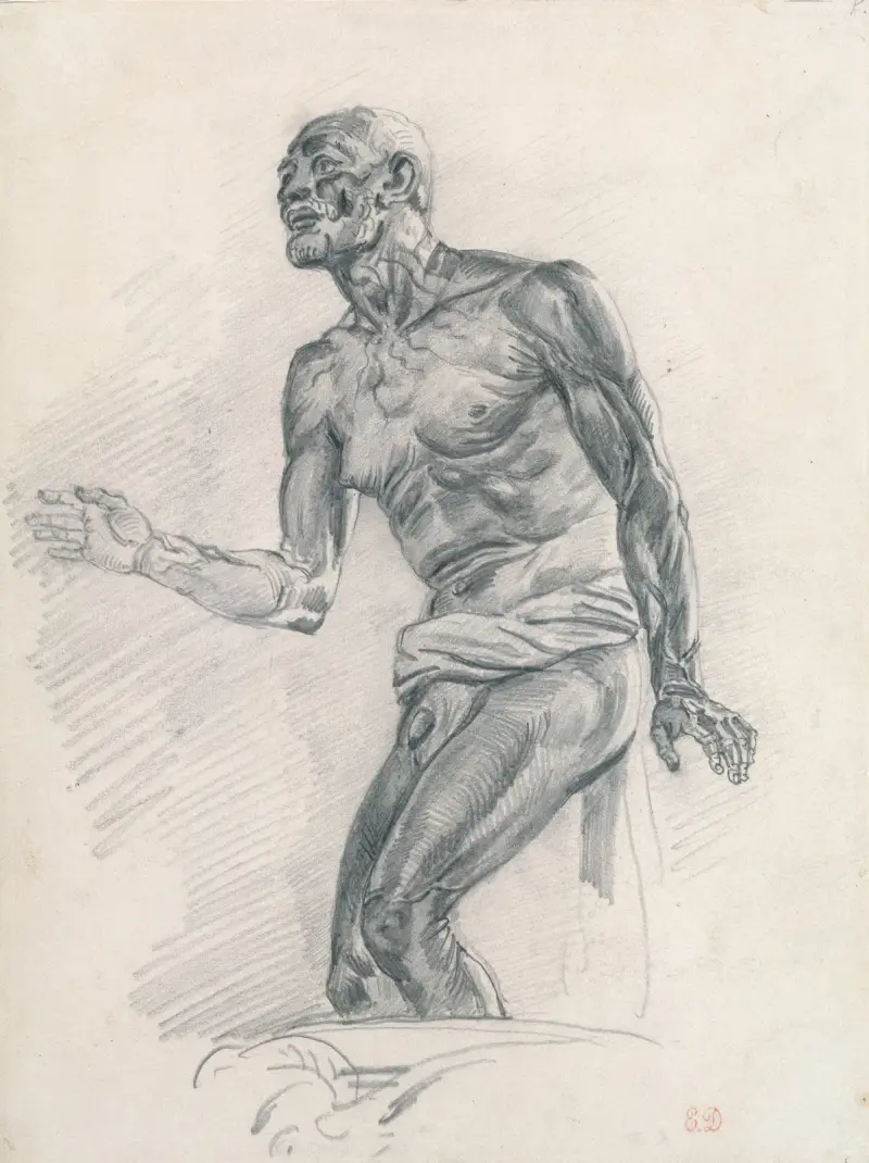 Studie av manlig nakenfigur – förstudie till Senecas död av Eugène Delacroix