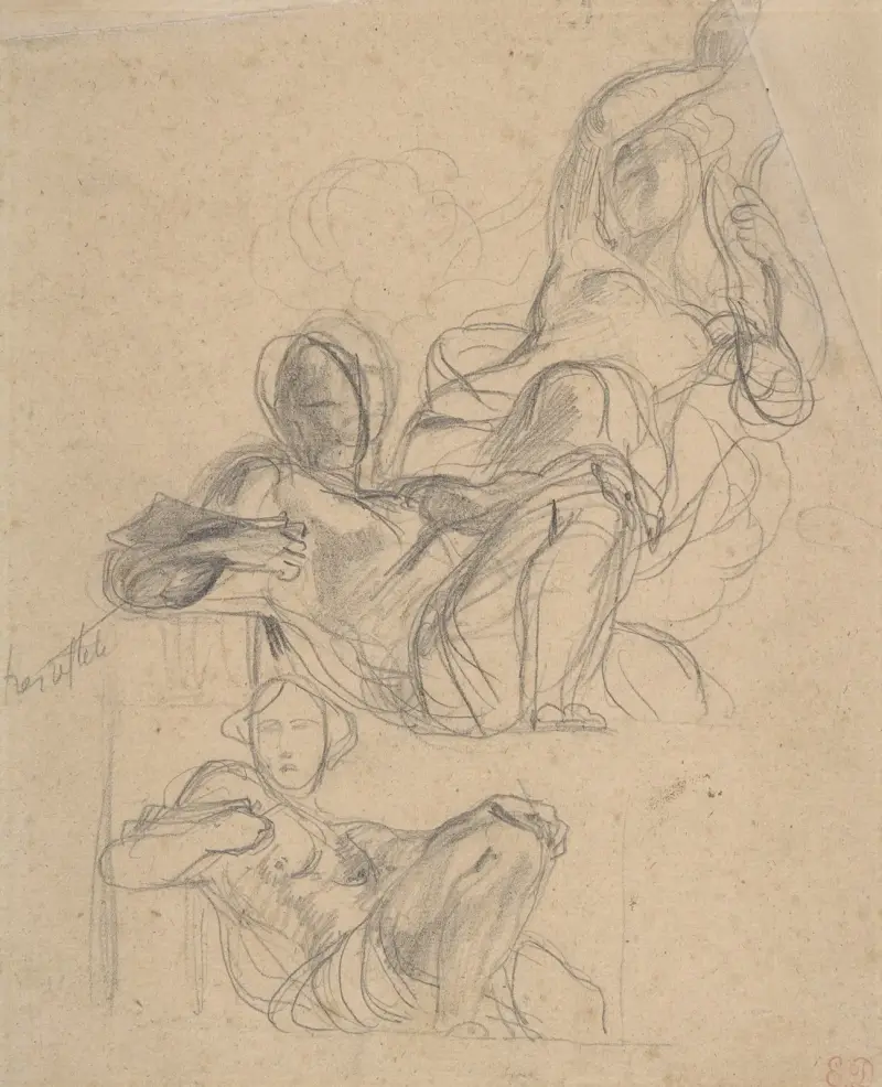 Studie av en liggande figur och en sittande figur med lyra av Eugène Delacroix