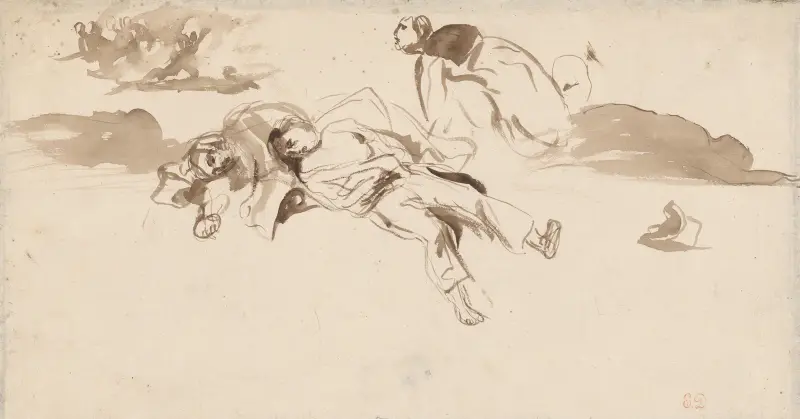 Studie av kroppar till 'Friheten leder folket' av Eugène Delacroix