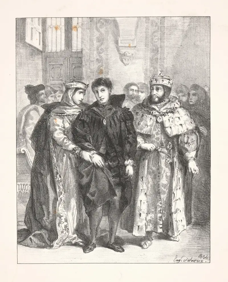 Die Königin versucht Hamlet zu trösten (Akt I, Szene ii) von Eugène Delacroix