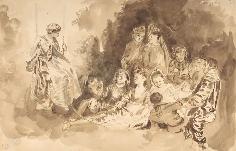 Gungan, efter Antoine Watteau (Les Agréements de l’été) av Eugène Delacroix