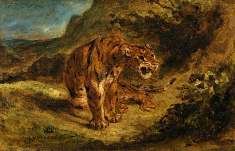Tiger On The Look-Out av Eugène Delacroix