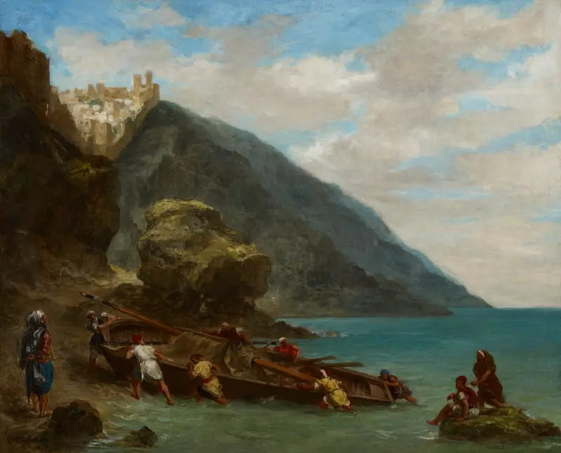 Vy över Tanger från strandkanten av Eugène Delacroix