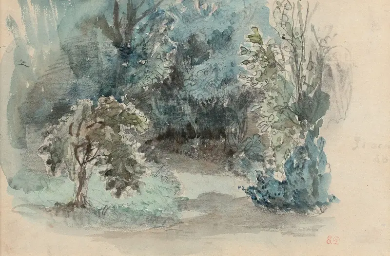 Förmodad utsikt över trädgården i Champrosay av Eugène Delacroix