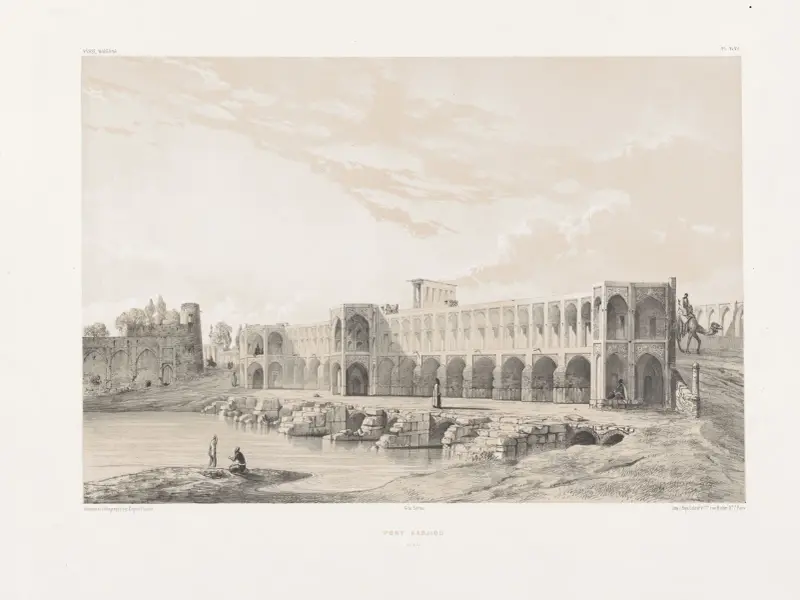 Kadjiou-bron i Shiraz av Eugène Flandin