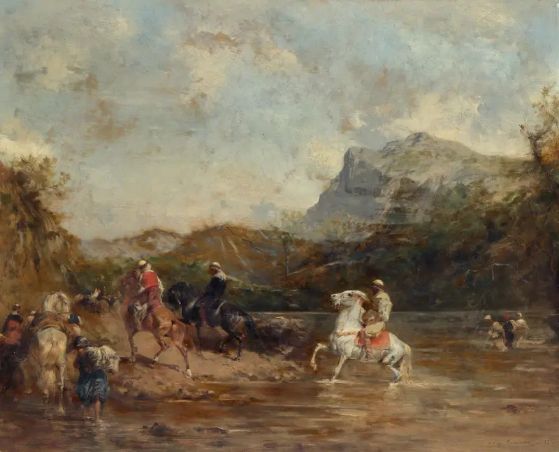Araber, die eine Furt durchqueren von Eugène Fromentin