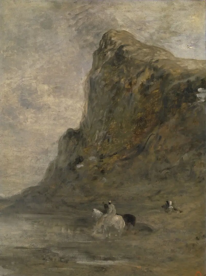 Reiter am Fuße der Chiffa-Felsen von Eugène Fromentin