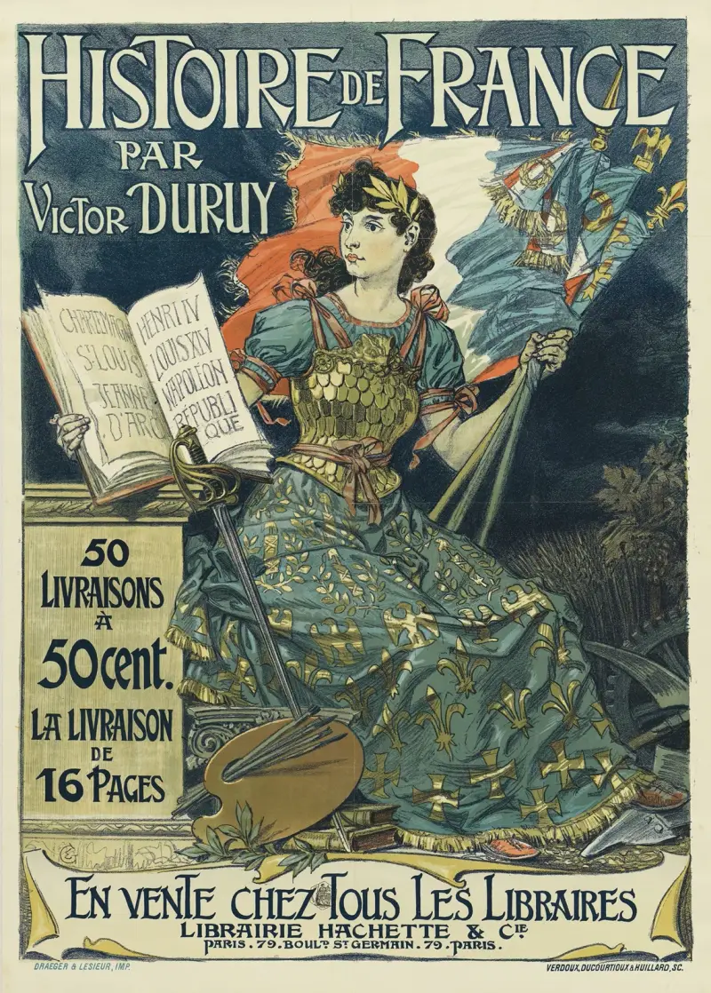 Frankrikes historia av Victor Duruy. 50 häften à 50 centimes för 16 sidor av Eugène Grasset