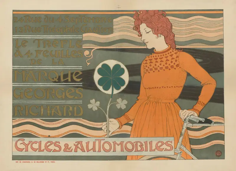 Le Trèfle à quatre feuilles de la marque Georges Richard. Cycles et automobiles av Eugène Grasset