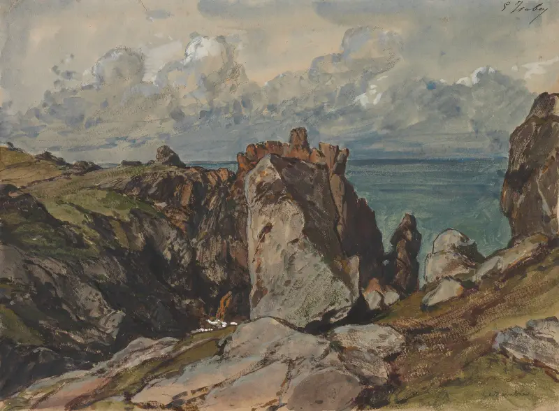 Klippor vid havet vid Cézembre, Bretagne av Eugène Isabey