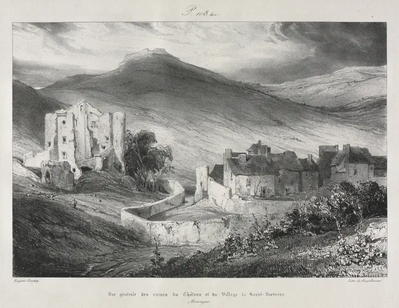 Ruinen des Schlosses und des Dorfes Saint-Nectaire von Eugène Isabey
