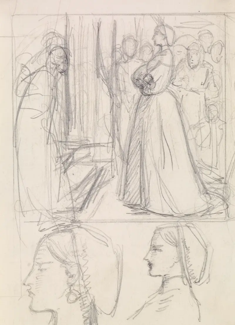 Christina Rossettis Maude Clare – figur- och huvudstudier, 1859 – nr 1 av Sir John Everett Millais