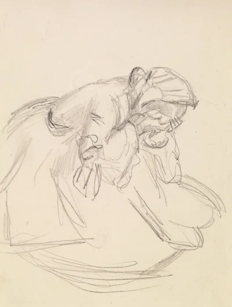 Weibliche Figur – Skizze einer verzweifelten Frau, sitzend von Sir John Everett Millais
