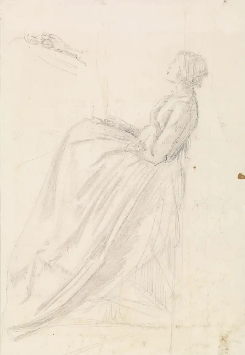 Kvinna – skiss av en sittande kvinna som håller en lampa av Sir John Everett Millais