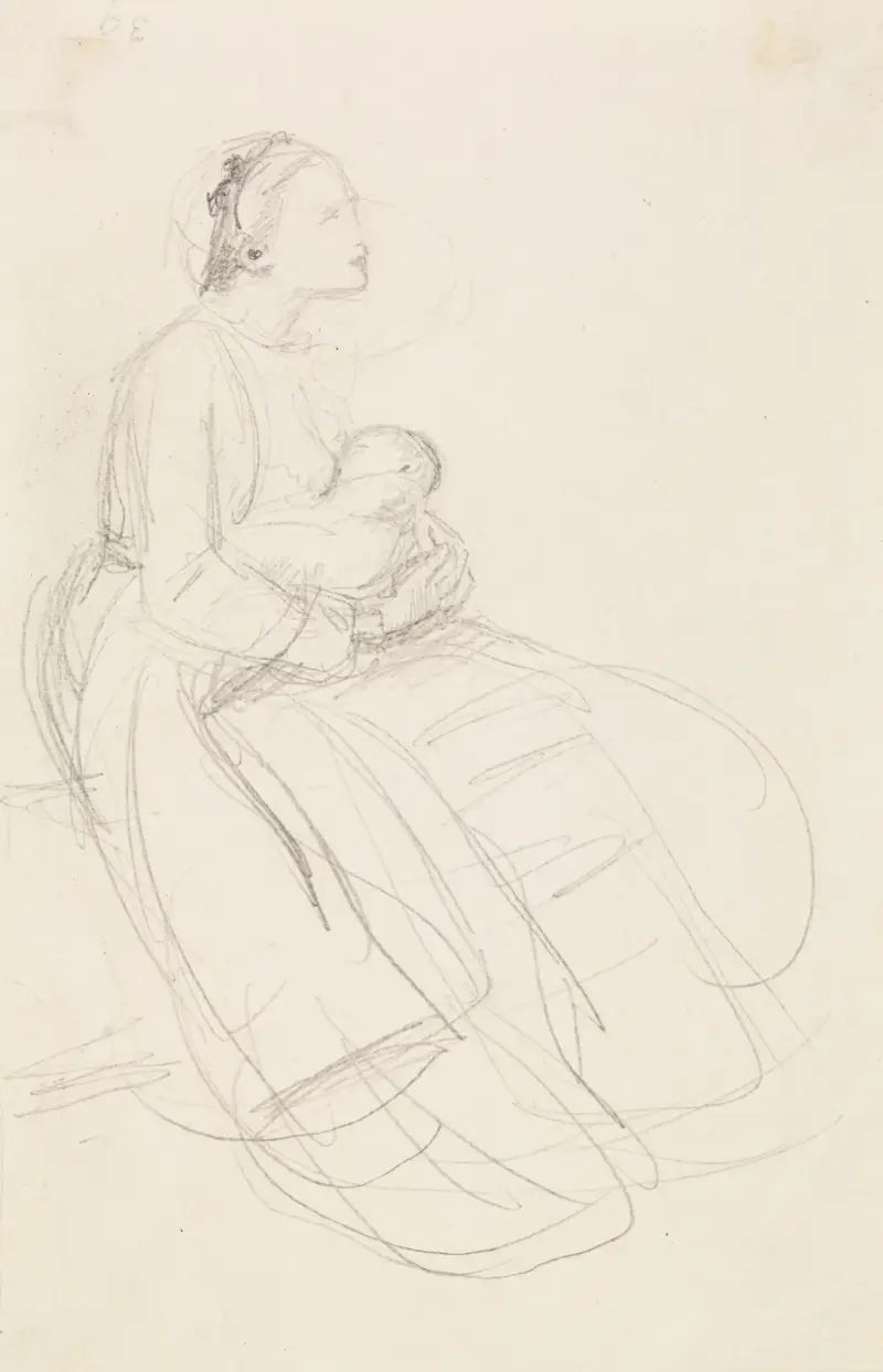 Žena – skica matky kojící své dítě, Sir John Everett Millais