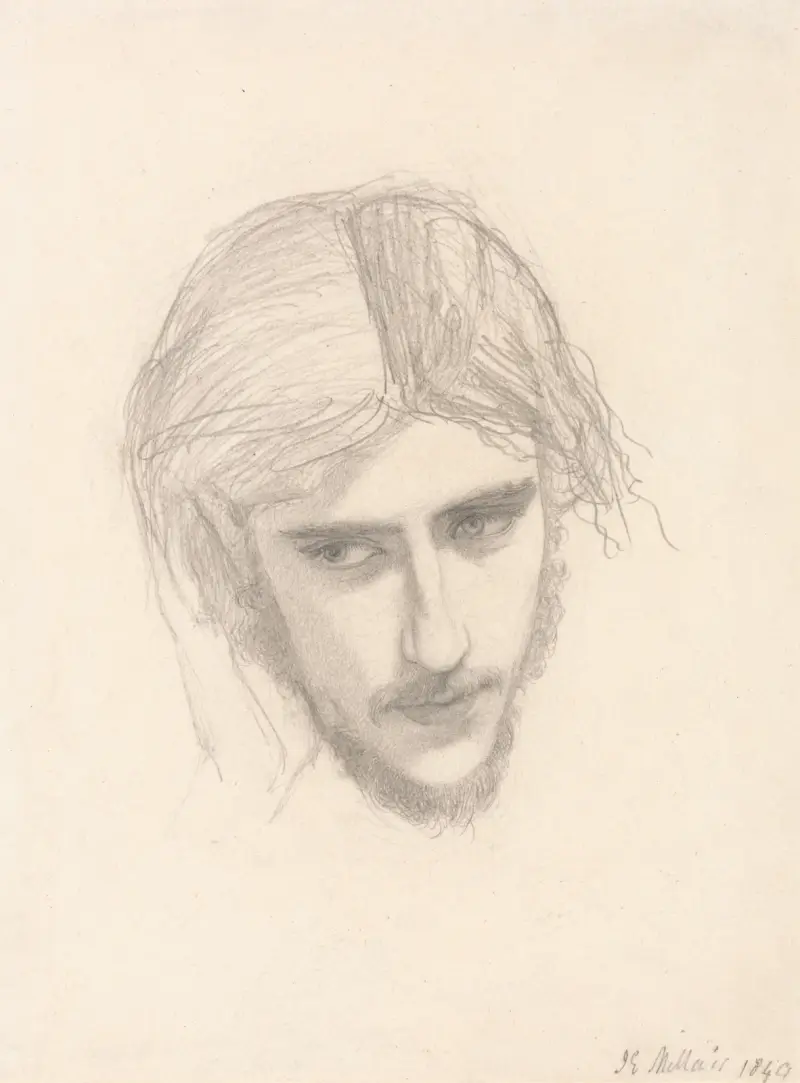Studie till Ferdinands huvud i 'Ferdinand lockad av Ariel' av Sir John Everett Millais