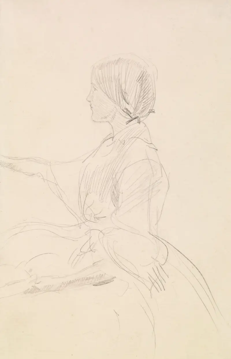 Tennysons The Grandmother's Apology – flicka sittande på golvet av Sir John Everett Millais