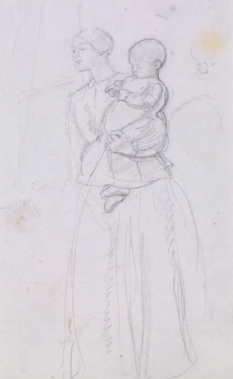 Tennysons The Lord of Burleigh – Lady Burleighs död – skiss av sjuksköterskan och pojken av Sir John Everett Millais
