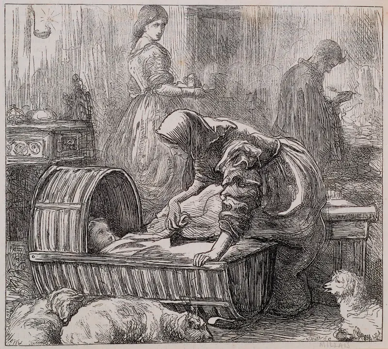 Duvans fiskare – bonden Chells kök av Sir John Everett Millais